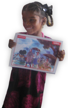 Smiling girl holding her drawing